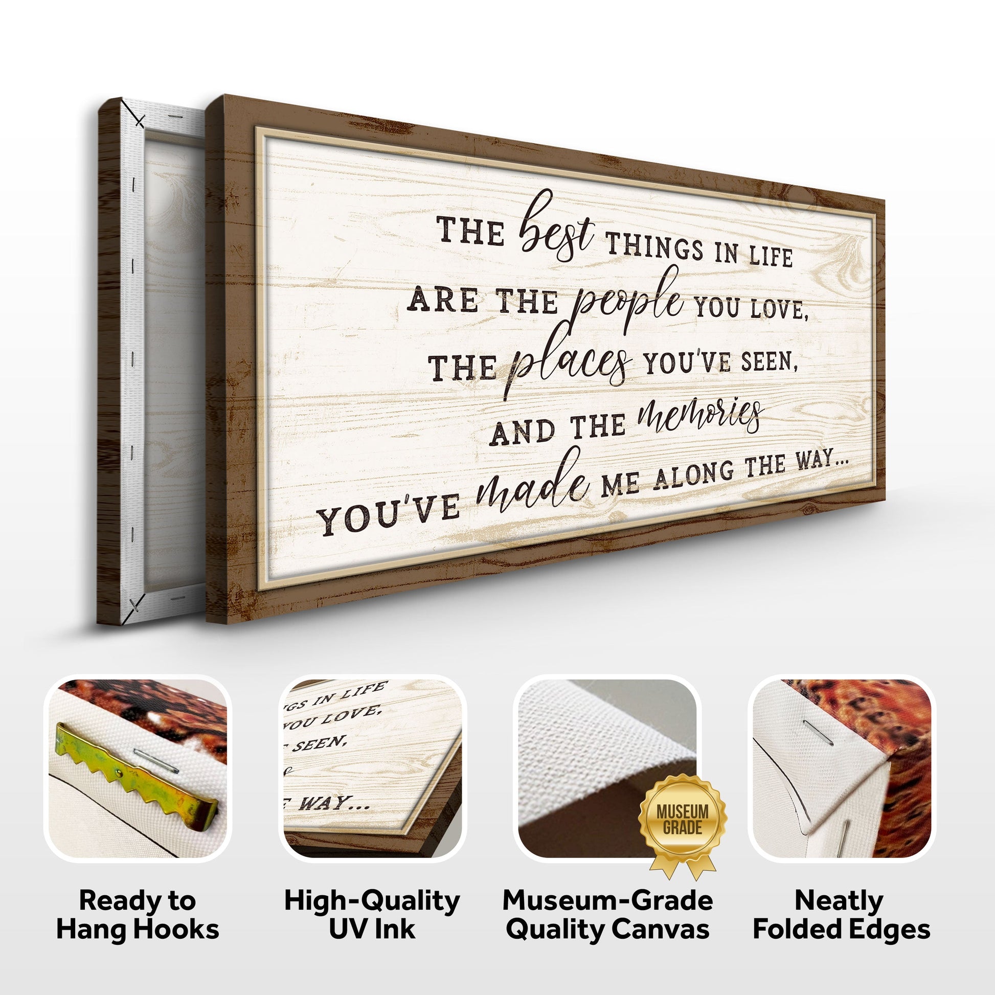 The Best Things In Life Sign VI canvas with brown wood frame by Tailored Canvases on Tampa Home & Garden Store