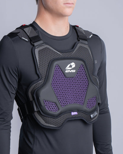 Evolution Chest Protector EVS Sports black vest with purple mesh panels and grey armor plates on Tampa Home & Garden Store