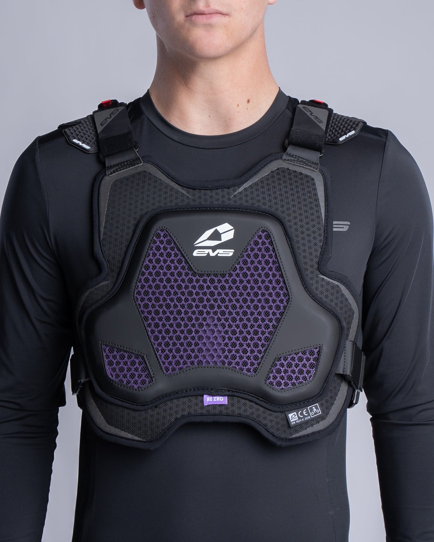 Evolution Chest Protector by EVS Sports with black protective shell and purple mesh panels on Tampa Home & Garden Store