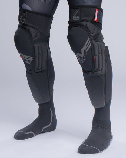 EVS Sports TP199 Blackout Knee Guard pair with padded knee protection and Velcro straps on Tampa Home & Garden Store