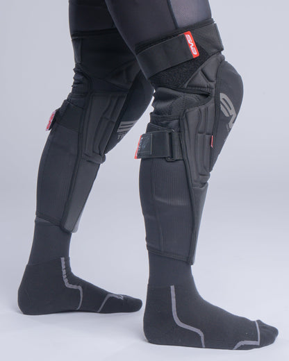 TP199 Blackout Knee Guard pair by EVS Sports, black knee braces with straps on Tampa Home & Garden Store