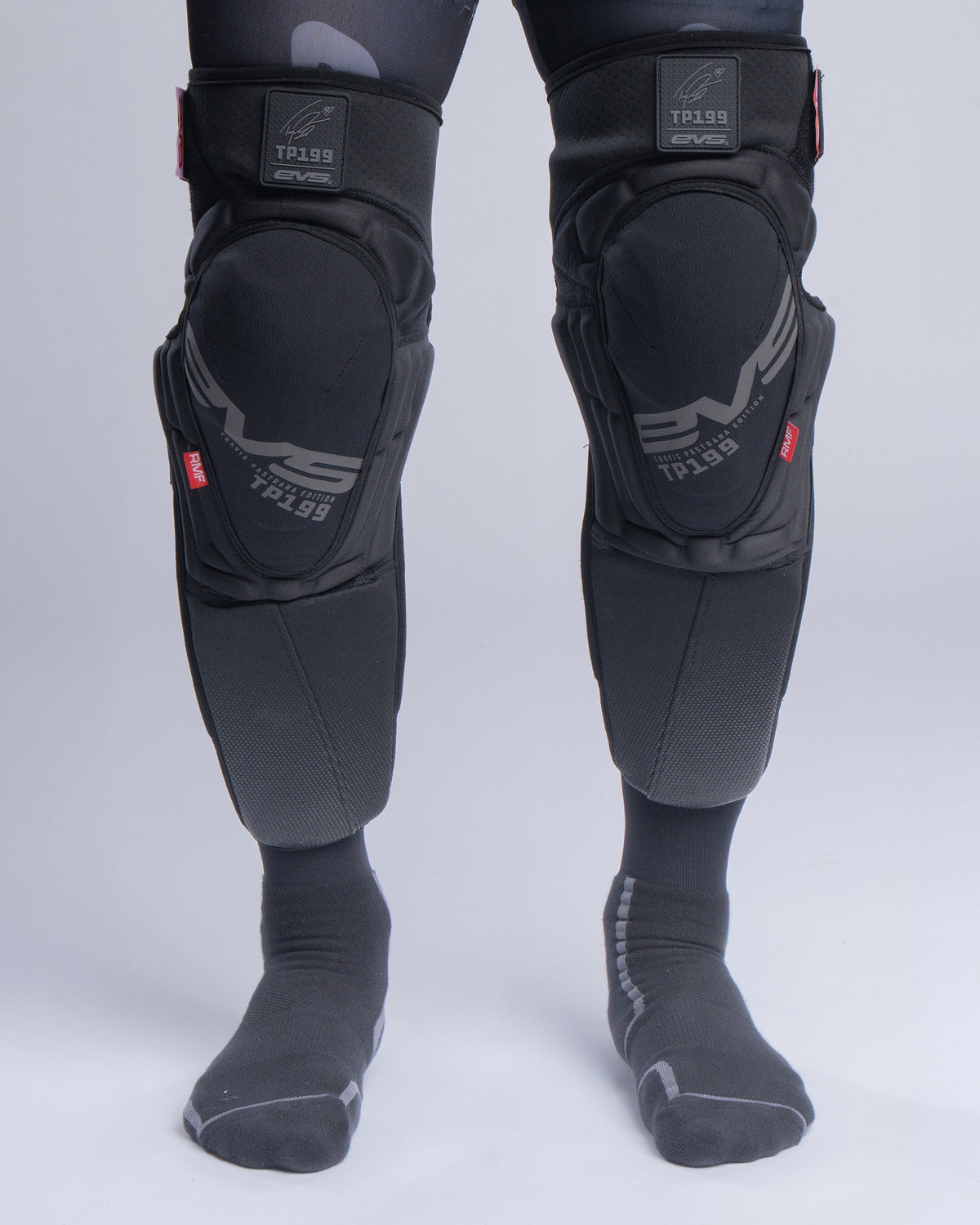EVS TP199 Blackout knee guards pair with padded knee cups and logo patches on Tampa Home & Garden Store