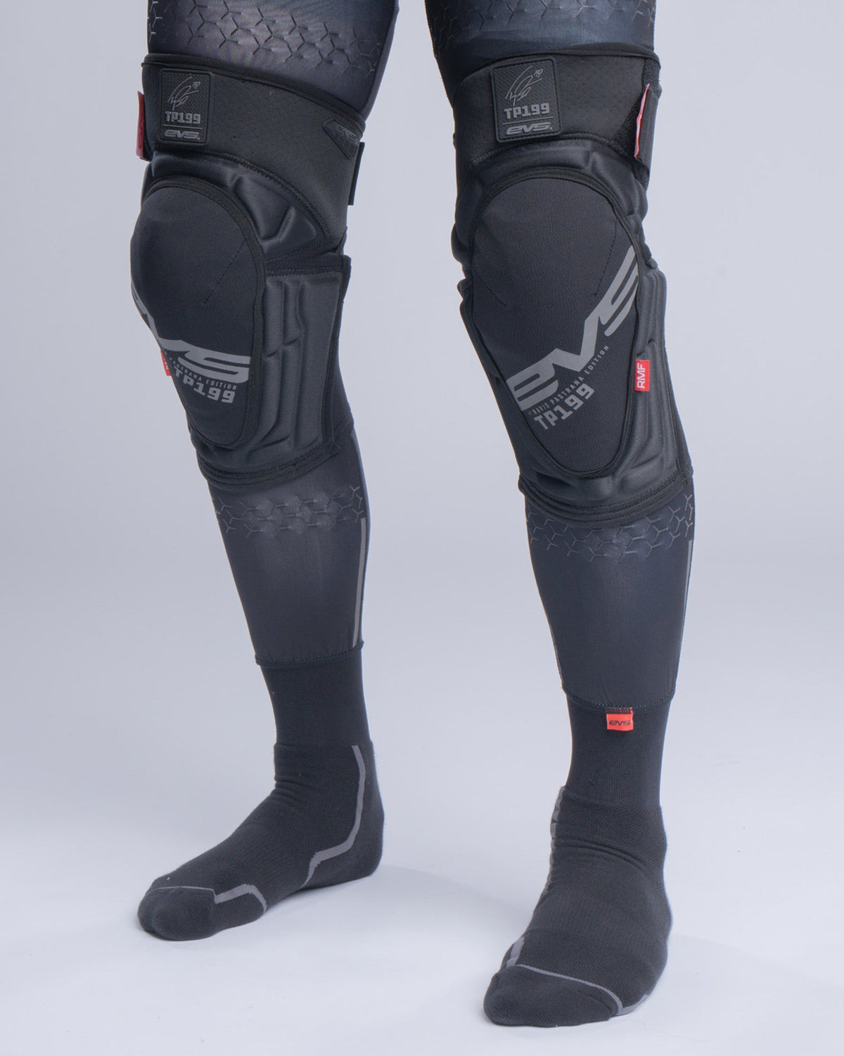 EVS TP199 Lite Blackout Knee Guards pair with protective padding in black on Tampa Home & Garden Store