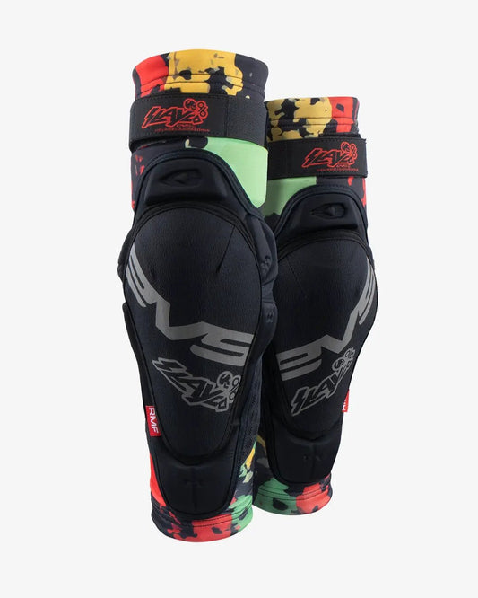 Youth Knee Guard Slayco96 Explosion pair EVS Sports black knee guard with green strap on Tampa Home & Garden Store