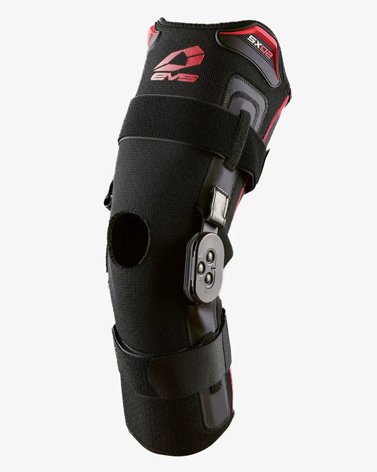 SX02 knee brace with polycentric hinges EVS Sports black with red accents and straps on Tampa Home & Garden Store