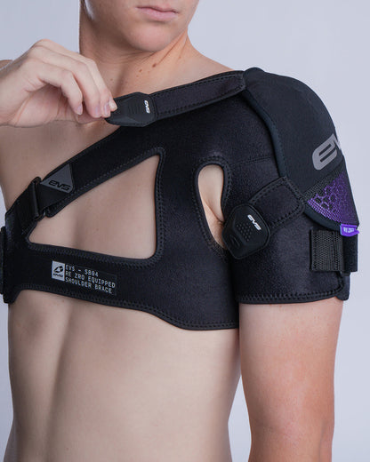 SB04 Pro Shoulder Support by EVS Sports in black with adjustable straps and EVS logo on Tampa Home & Garden Store