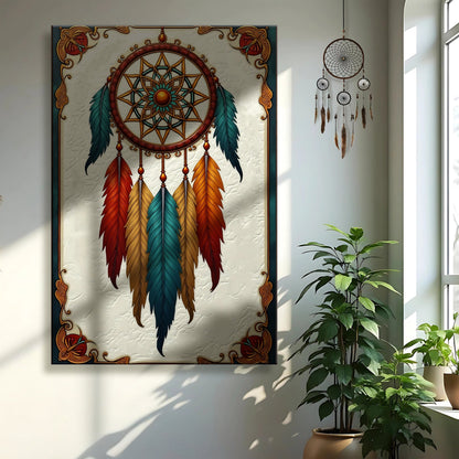 3D Whispering Feathers Wall Art V canvas, teal and orange feathers with mandala center on Tampa Home & Garden Store