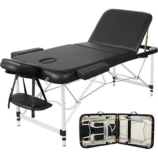 Mesa plegable portátil ajustable negra extra ancha para masajes y tatuajes