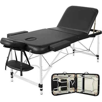 Mesa plegable portátil ajustable negra extra ancha para masajes y tatuajes