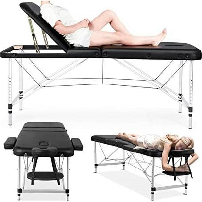 Mesa plegable portátil ajustable negra extra ancha para masajes y tatuajes