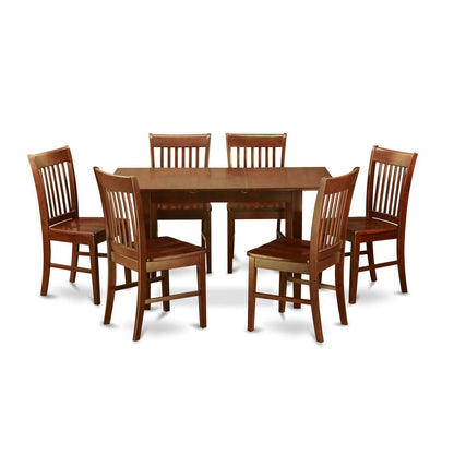 Juego de comedor de 7 piezas estilo Misión con acabado de madera de caoba