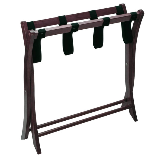 Solid Wood Folding Luggage Rack in Dark Brown Finish with Black Nylon Straps - Tampa Home & Garden Store