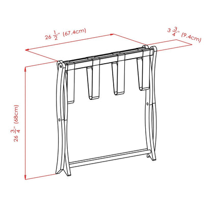 Soporte plegable de madera maciza para maletas, acabado en marrón oscuro con correas de nailon negras
