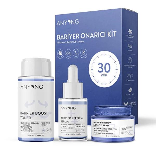Anyong Barrier Onarici Kit 3pc care set with toner, serum, night cream in white blue bottles on Tampa Home & Garden Store