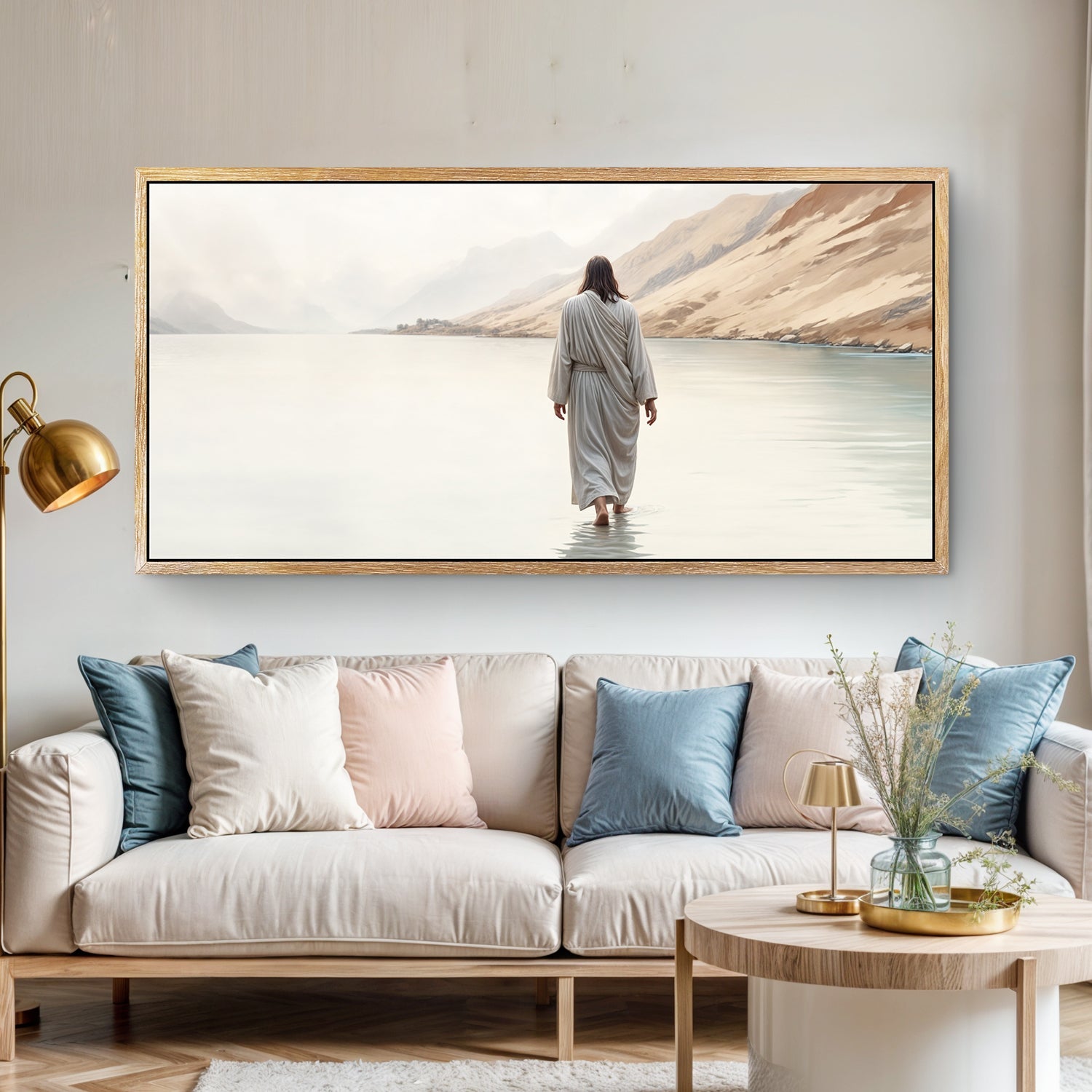 Walking on Water Faith Wall Art XI canvas by Tailored Canvases in a light wood frame on Tampa Home & Garden Store