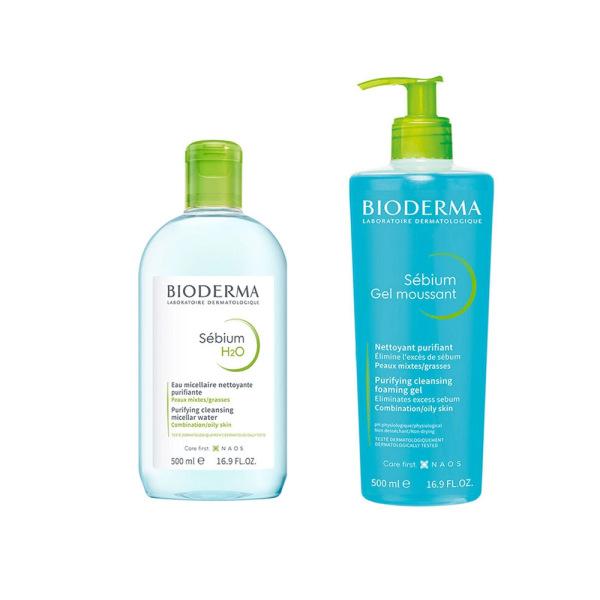 Sebium skincare set: Bioderma H2O micellar water and Sebium foaming gel for oily skin on Tampa Home & Garden Store