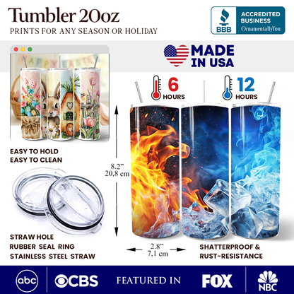 Easter Bunny Floral Brushstroke 20oz Personalized Tumbler With Lid and Stainless Steel Straw, Spring Pastel Coquette Travel Mug Gift - Tampa Home & Garden Store