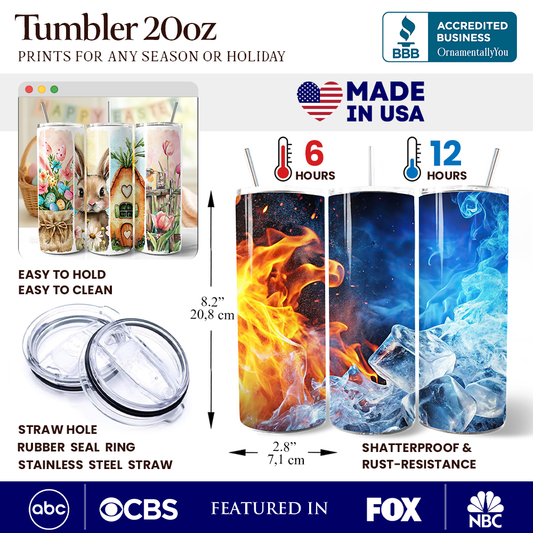 Easter Bunny Floral Brushstroke 20oz Personalized Tumbler With Lid and Stainless Steel Straw, Spring Pastel Coquette Travel Mug Gift - Tampa Home & Garden Store