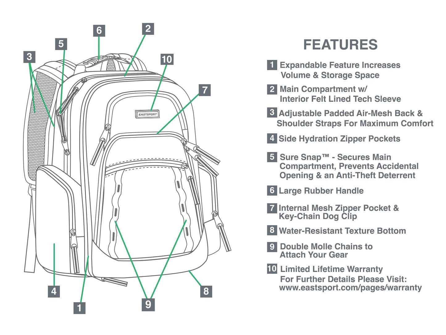 Eastsport Diamond Expandable Recycled Backpack - Tampa Home & Garden Store