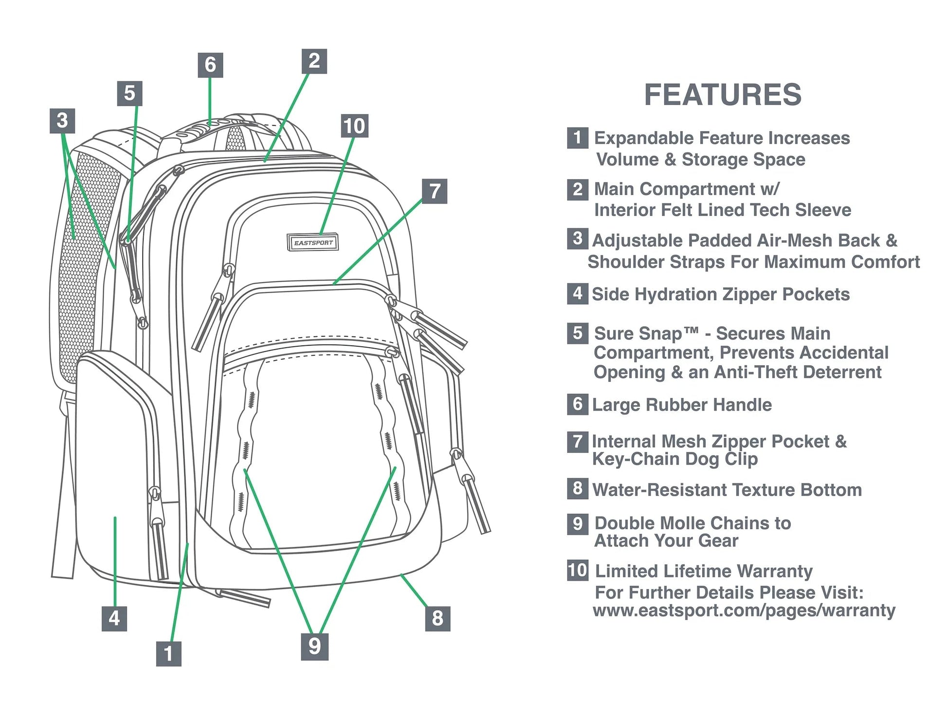 Eastsport Diamond Expandable Recycled Backpack - Tampa Home & Garden Store
