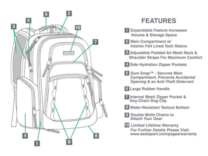 Eastsport Diamond Expandable Recycled Backpack - Tampa Home & Garden Store