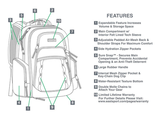 Eastsport Diamond Expandable Recycled Backpack - Tampa Home & Garden Store