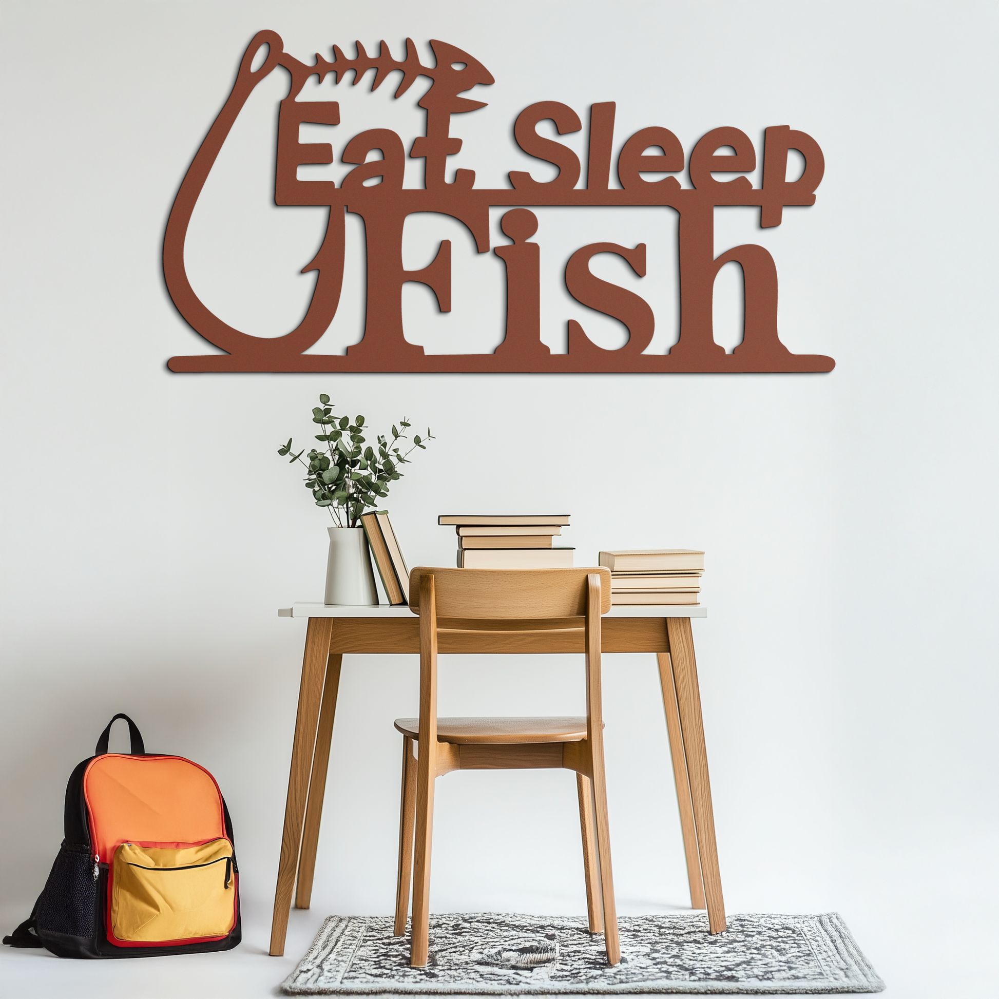 "Eat, Sleep, Fish" Metal Wall Art – Fishing Enthusiast Design with Hook and Phrase- KAF670 - Tampa Home & Garden Store