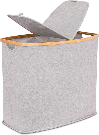 Eco-Friendly Bamboo & Canvas Laundry Hamper – Foldable, Slim Storage Basket with Lid for Bedroom, Bathroom & Dorm - Tampa Home & Garden Store