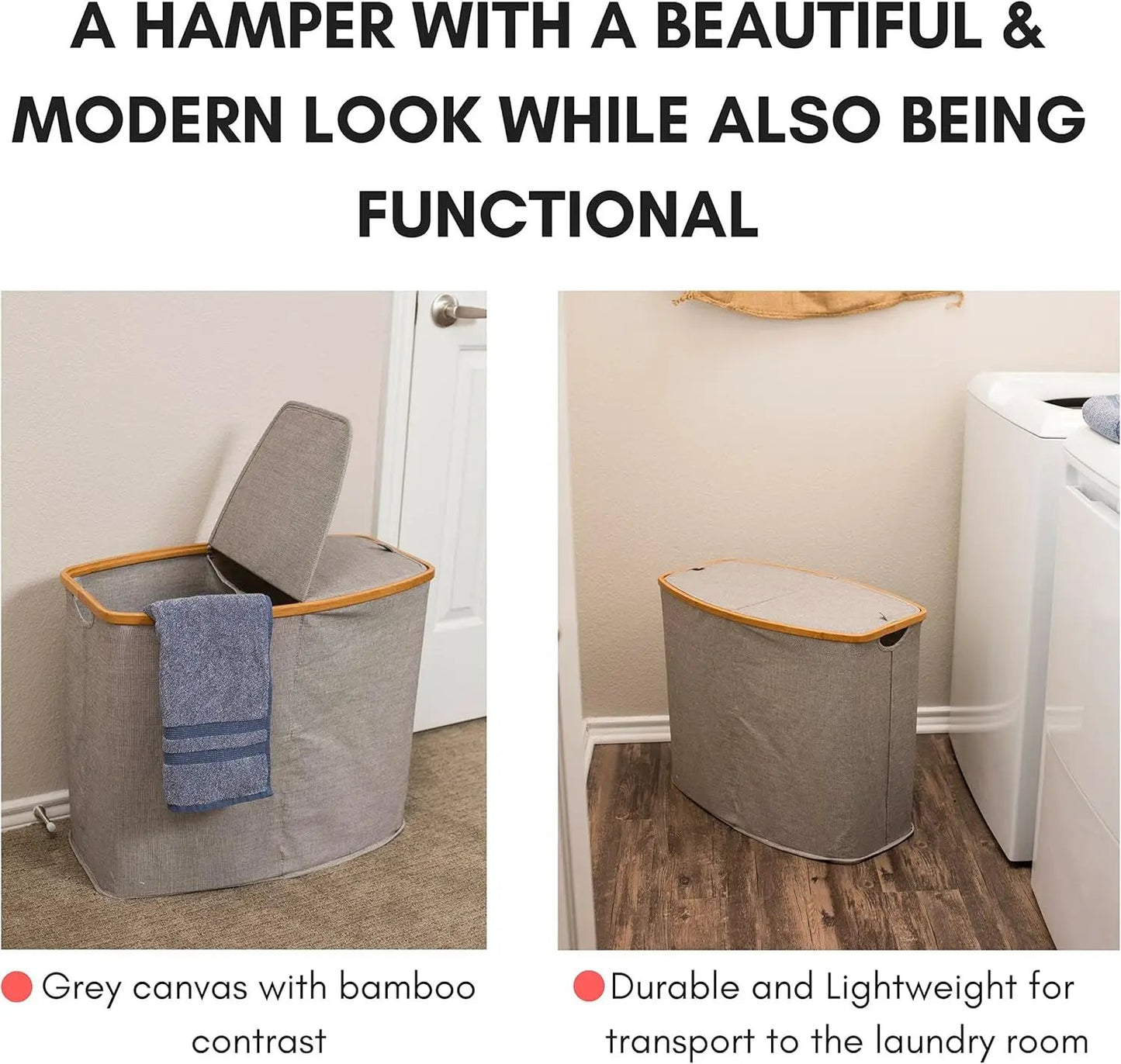 Eco-Friendly Bamboo & Canvas Laundry Hamper – Foldable, Slim Storage Basket with Lid for Bedroom, Bathroom & Dorm - Tampa Home & Garden Store