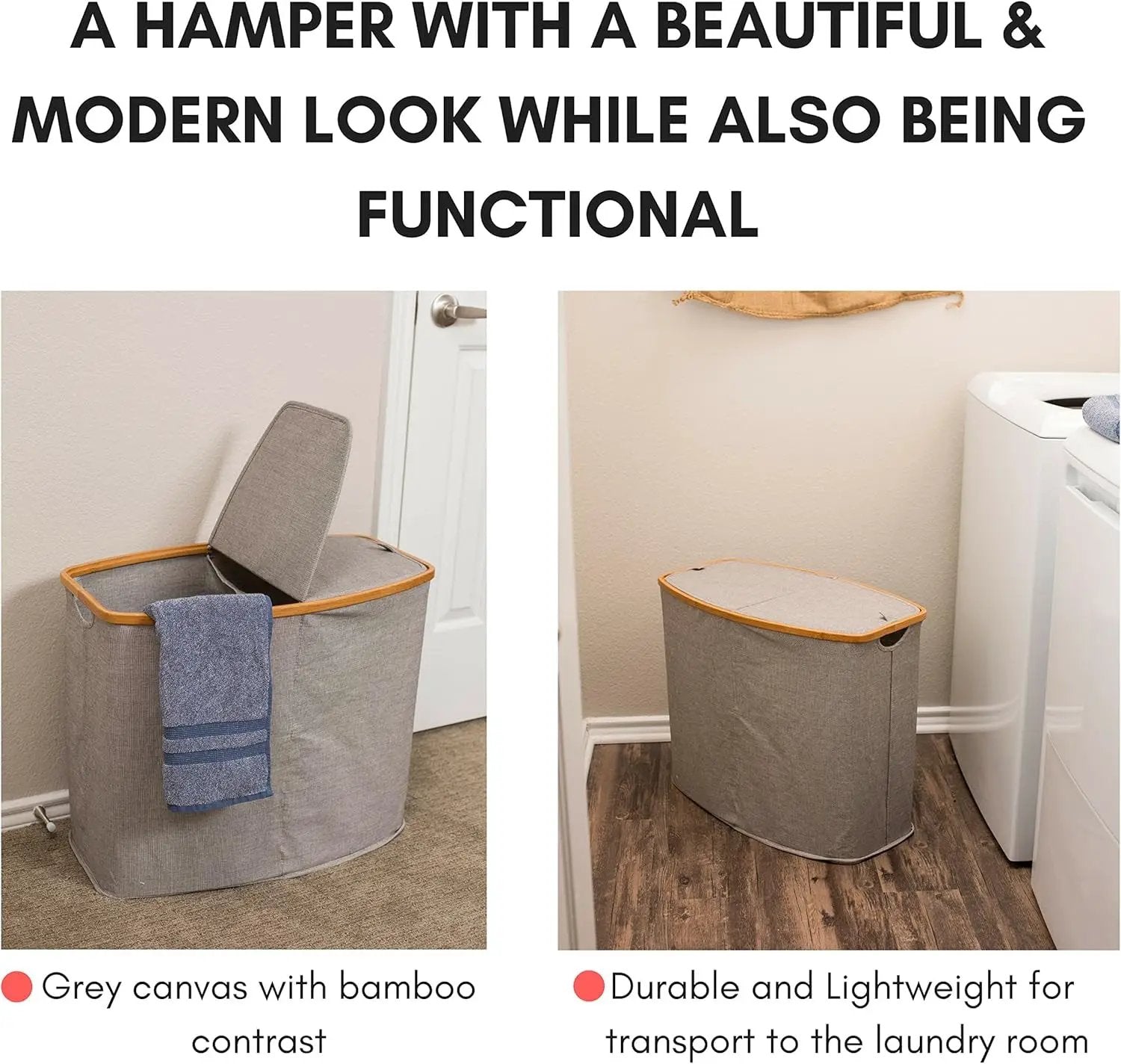 Eco-Friendly Bamboo & Canvas Laundry Hamper – Foldable, Slim Storage Basket with Lid for Bedroom, Bathroom & Dorm - Tampa Home & Garden Store