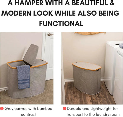Eco-Friendly Bamboo & Canvas Laundry Hamper – Foldable, Slim Storage Basket with Lid for Bedroom, Bathroom & Dorm - Tampa Home & Garden Store