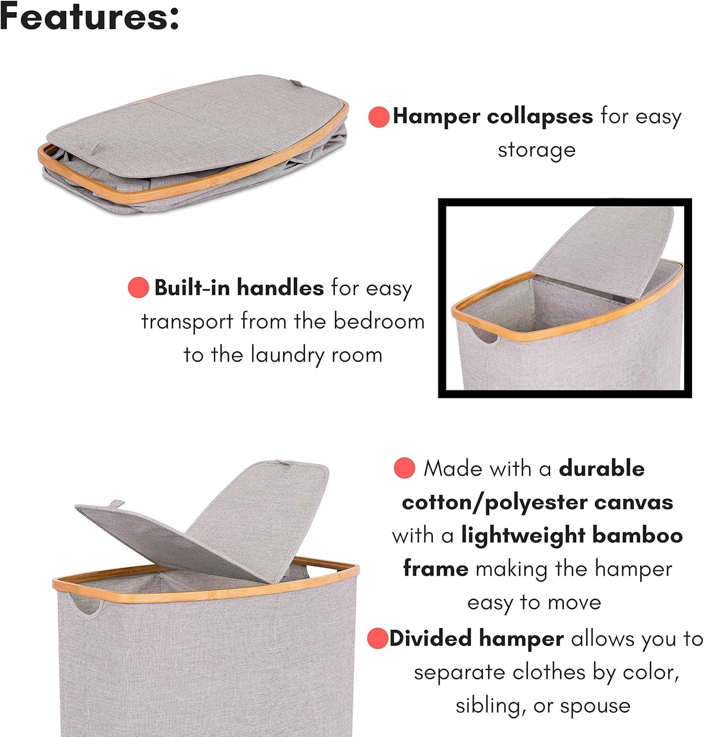 Eco-Friendly Bamboo & Canvas Laundry Hamper – Foldable, Slim Storage Basket with Lid for Bedroom, Bathroom & Dorm - Tampa Home & Garden Store