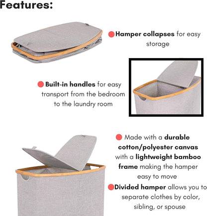 Eco-Friendly Bamboo & Canvas Laundry Hamper – Foldable, Slim Storage Basket with Lid for Bedroom, Bathroom & Dorm - Tampa Home & Garden Store