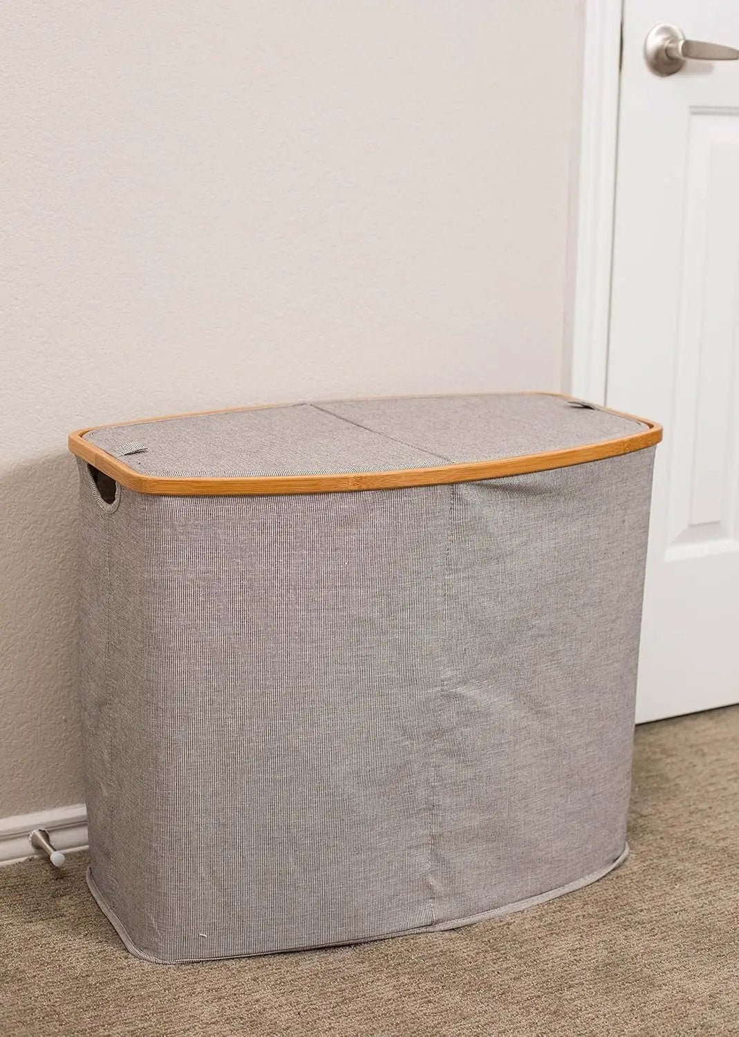 Eco-Friendly Bamboo & Canvas Laundry Hamper – Foldable, Slim Storage Basket with Lid for Bedroom, Bathroom & Dorm - Tampa Home & Garden Store