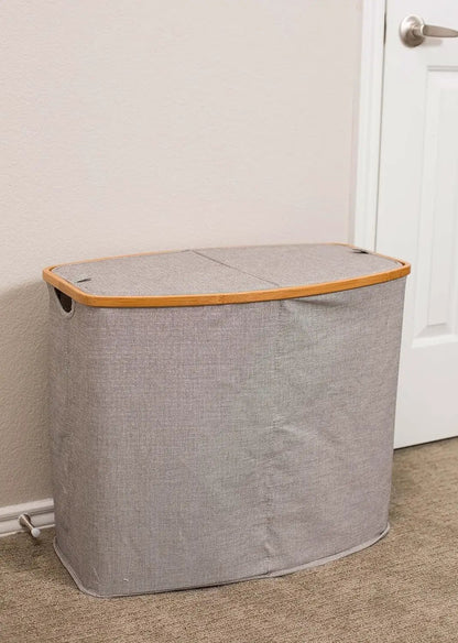 Eco-Friendly Bamboo & Canvas Laundry Hamper – Foldable, Slim Storage Basket with Lid for Bedroom, Bathroom & Dorm - Tampa Home & Garden Store