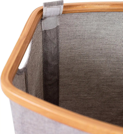 Eco-Friendly Bamboo & Canvas Laundry Hamper – Foldable, Slim Storage Basket with Lid for Bedroom, Bathroom & Dorm - Tampa Home & Garden Store