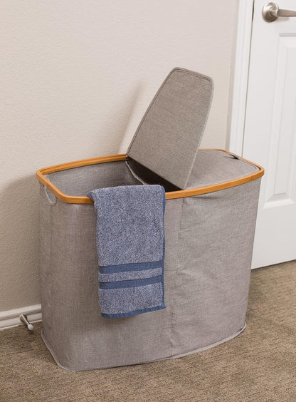 Eco-Friendly Bamboo & Canvas Laundry Hamper – Foldable, Slim Storage Basket with Lid for Bedroom, Bathroom & Dorm - Tampa Home & Garden Store