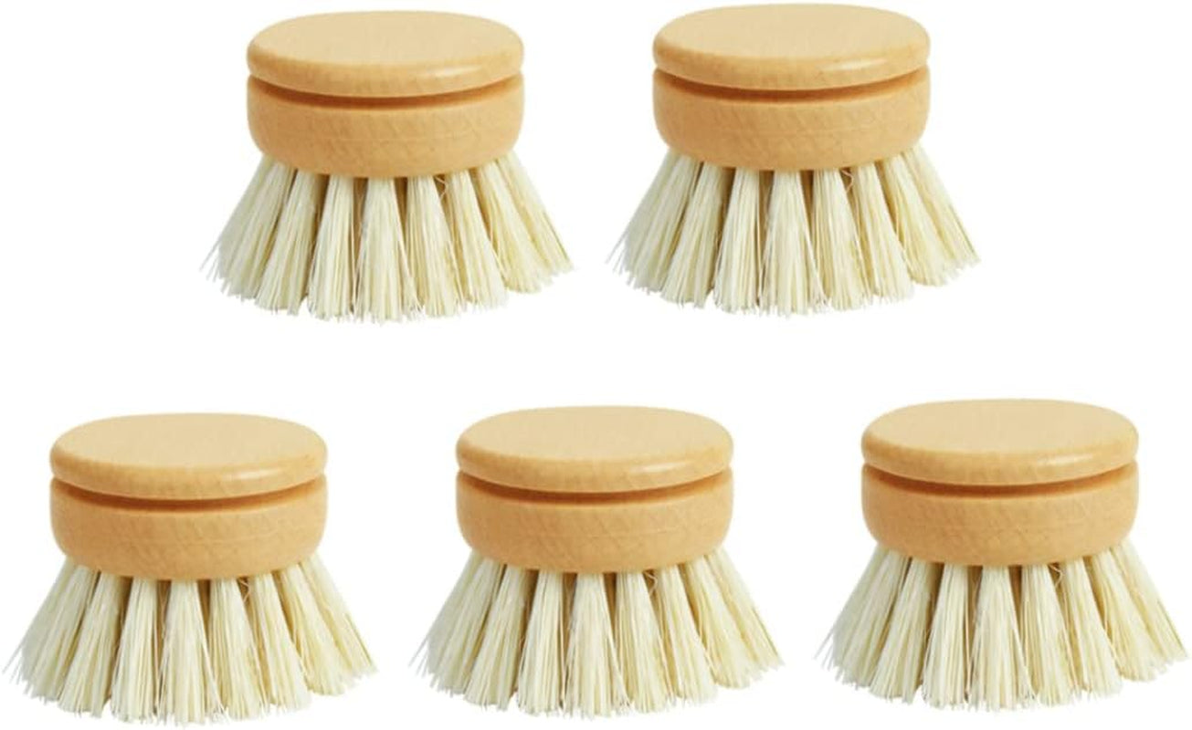 Eco-Friendly Dish Brush Replacement Heads - 5 Pieces Natural Sisal Hemp and Beech Wood Scrubbing Brushes / - Tampa Home & Garden Store