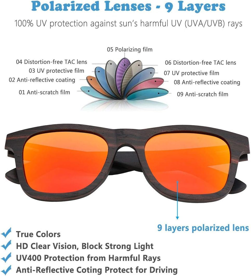Eco-Friendly Polarized Bamboo Wood Sunglasses – Handcrafted, Sustainable Eyewear for Men & Women - Tampa Home & Garden Store
