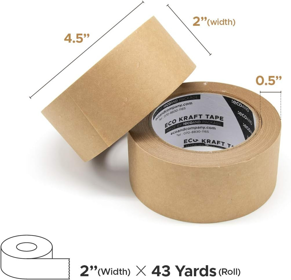 Eco Kraft Paper Packing Tape – 2" x 43 Yards Brown Writable Masking Tape – Heavy Duty, Recyclable, Tearable by Hand – Strong Adhesive for Shipping, Moving, Crafting & Storage - Tampa Home & Garden Store