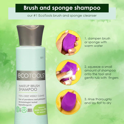 EcoTools Makeup Brush Shampoo – Gentle Plant-Based Cleaner for Makeup Brushes & Sponges | 2 Pack, 6 oz Bottles | Vegan, Hypoallergenic, Eco-Friendly - Tampa Home & Garden Store