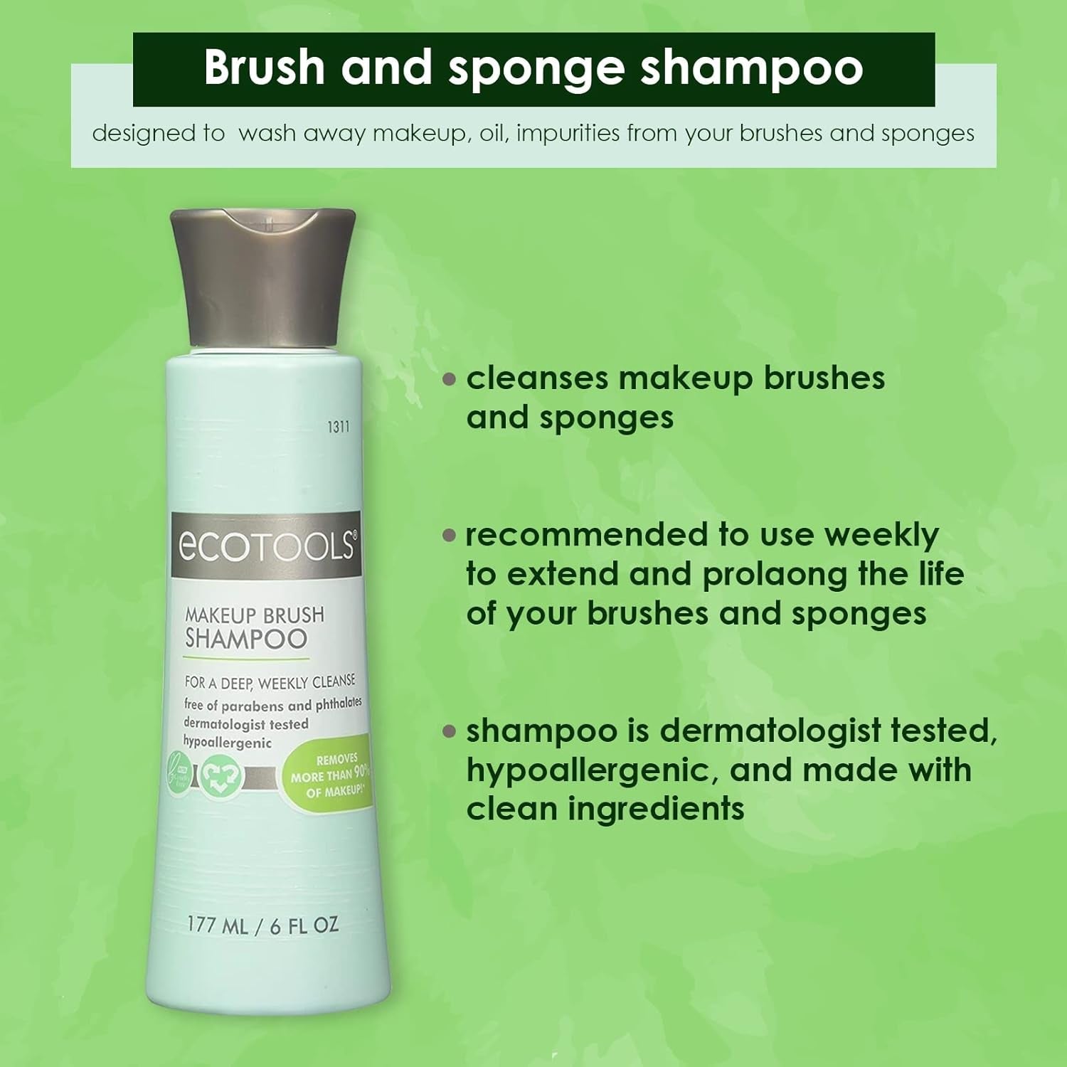 EcoTools Makeup Brush Shampoo – Gentle Plant-Based Cleaner for Makeup Brushes & Sponges | 2 Pack, 6 oz Bottles | Vegan, Hypoallergenic, Eco-Friendly - Tampa Home & Garden Store
