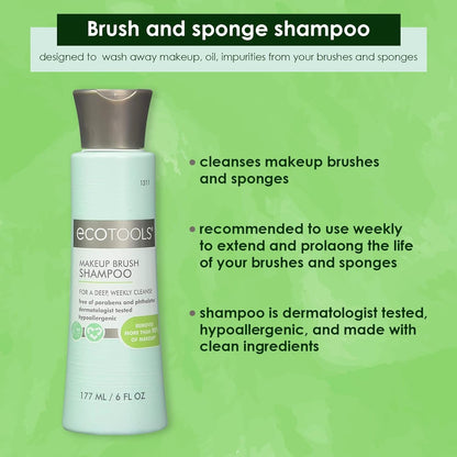 EcoTools Makeup Brush Shampoo – Gentle Plant-Based Cleaner for Makeup Brushes & Sponges | 2 Pack, 6 oz Bottles | Vegan, Hypoallergenic, Eco-Friendly - Tampa Home & Garden Store