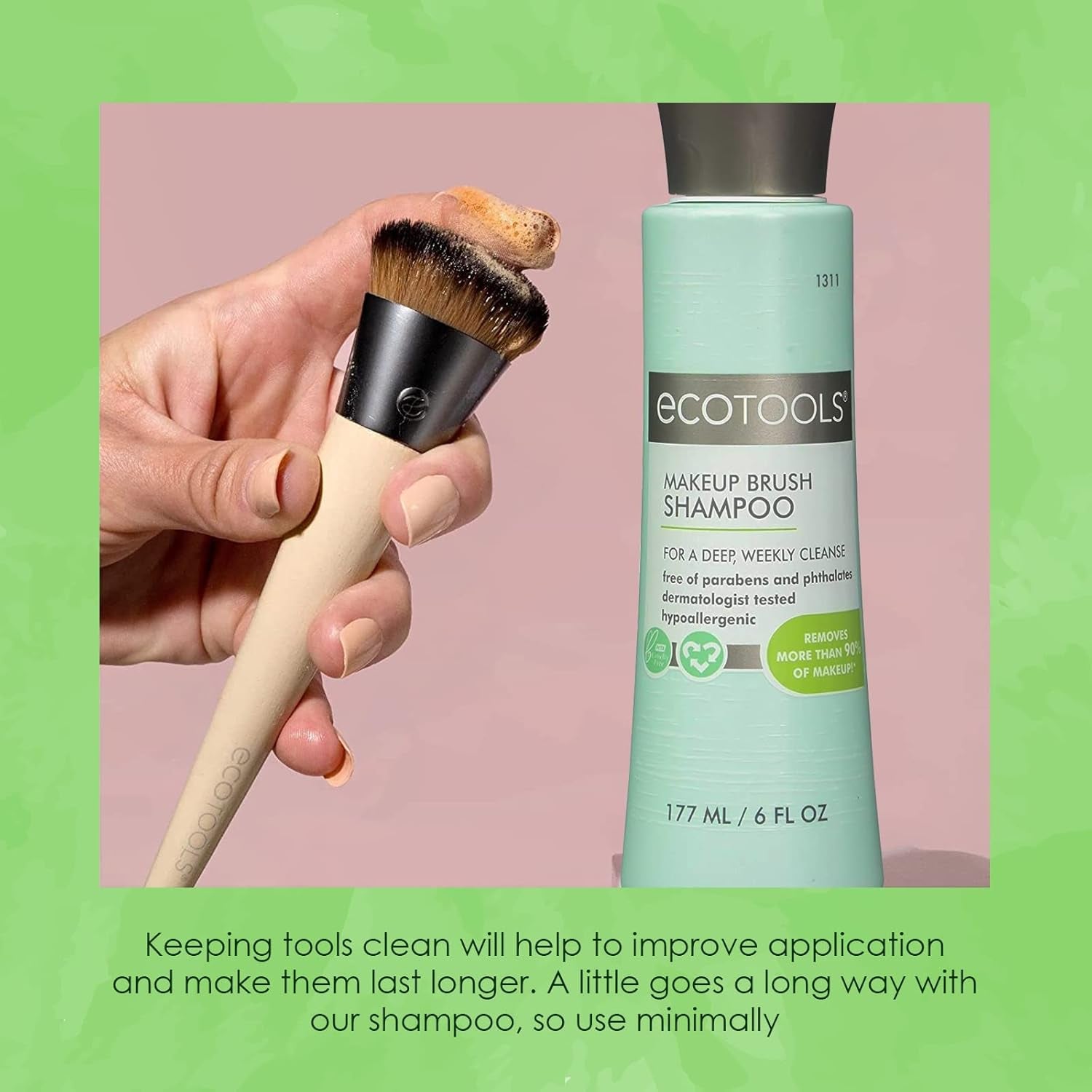 EcoTools Makeup Brush Shampoo – Gentle Plant-Based Cleaner for Makeup Brushes & Sponges | 2 Pack, 6 oz Bottles | Vegan, Hypoallergenic, Eco-Friendly - Tampa Home & Garden Store