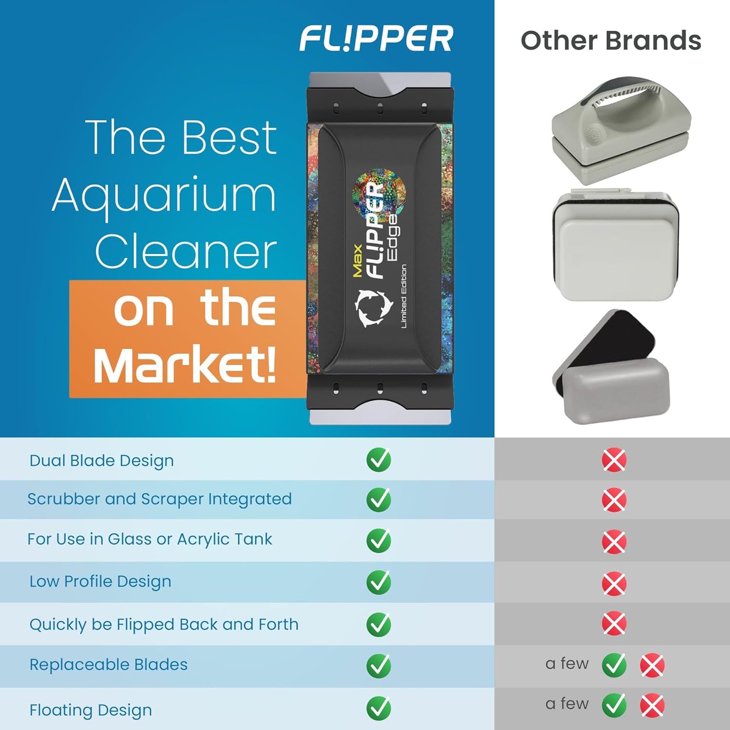 Flipper Edge 2-in-1 Magnetic Aquarium Cleaner