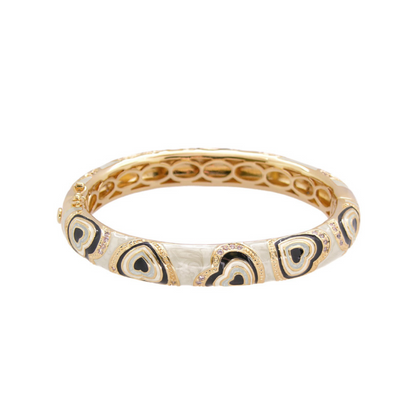 Retro Hearts Bangle bracelet by Lauren G Adams, gold-tone hinged with heart inlay on Tampa Home & Garden Store