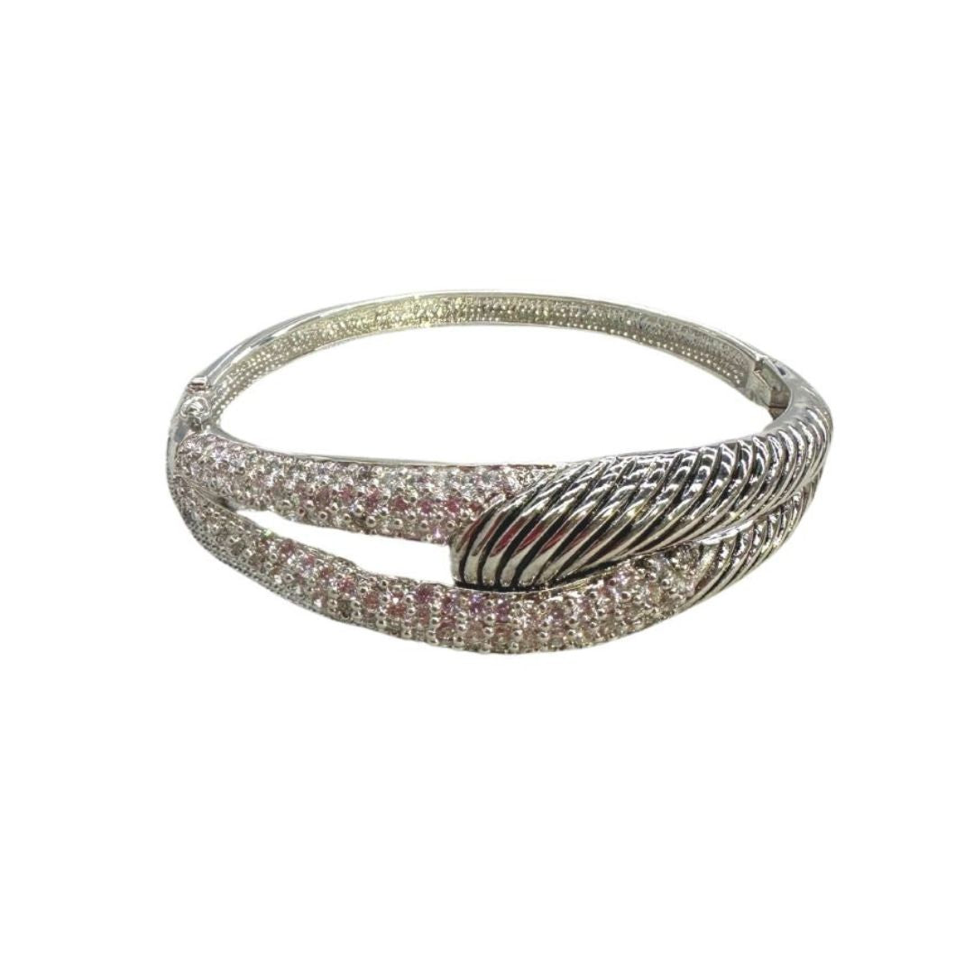 Cable Knot Bangle, Lauren G Adams, hinged with safety lock, silver pavé bracelet on Tampa Home & Garden Store