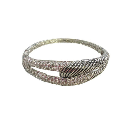 Cable Knot Bangle, Lauren G Adams, hinged with safety lock, silver pavé bracelet on Tampa Home & Garden Store