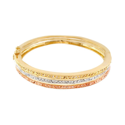 Tricolor hinged bangle bracelet in yellow, white, and rose gold pave bands by Lauren G Adams on Tampa Home & Garden Store
