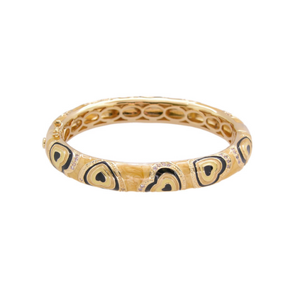 Retro Hearts Bangle by Lauren G Adams, goldtone heart motif hinged bracelet with safety lock on Tampa Home & Garden Store